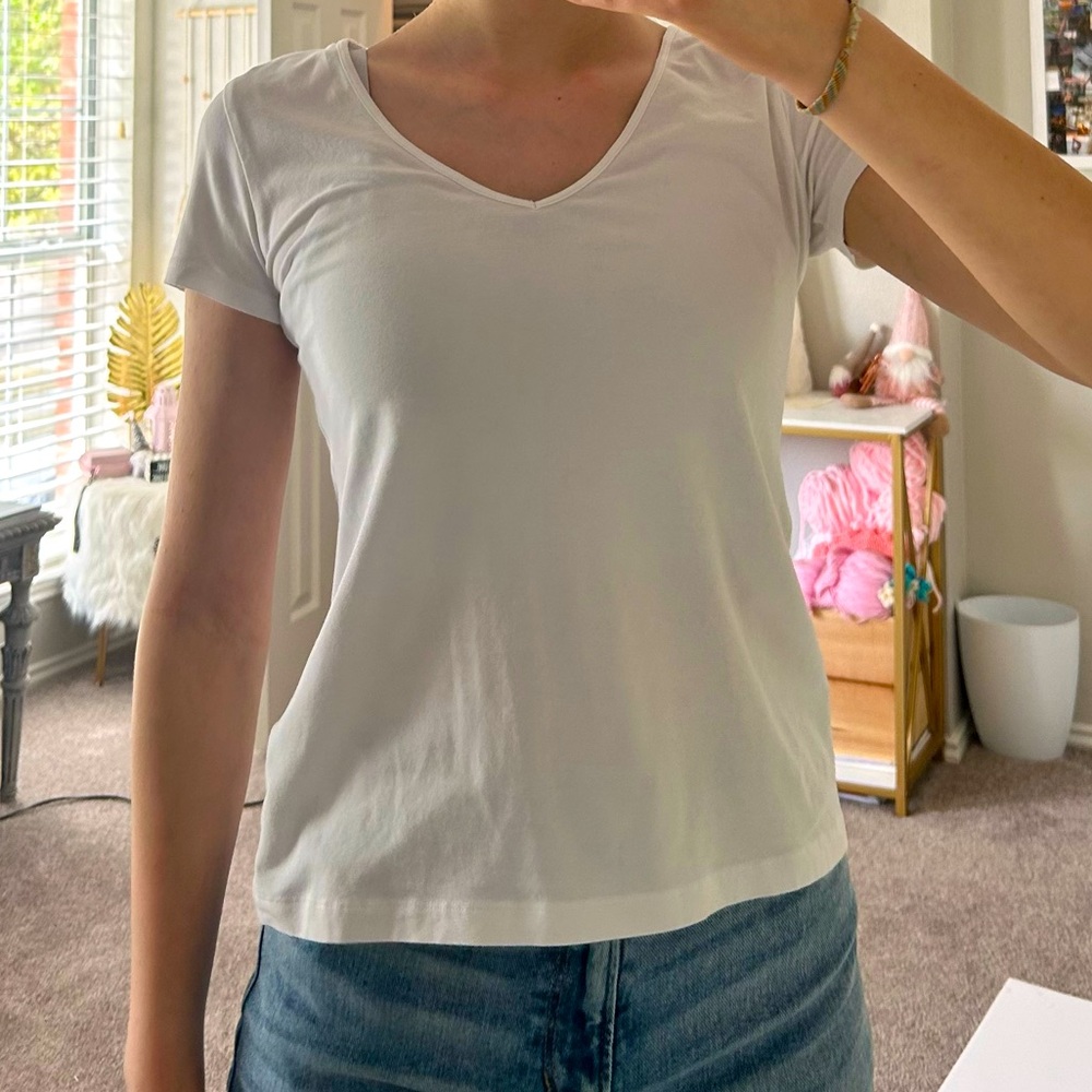 Classic Medium White V-Neck Women's Top